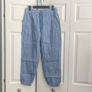 Athleta women's Chambray Blue Jogger Pants Elastic Waist Retreat Linen.  #010